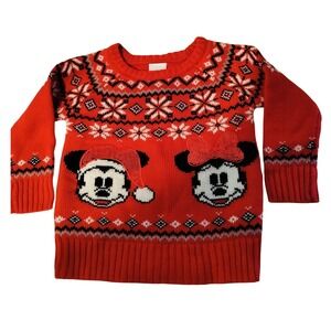 Kids Disney Red Sequins Mickey &‎ Minnie Mouse Christmas Sweater Size 2T